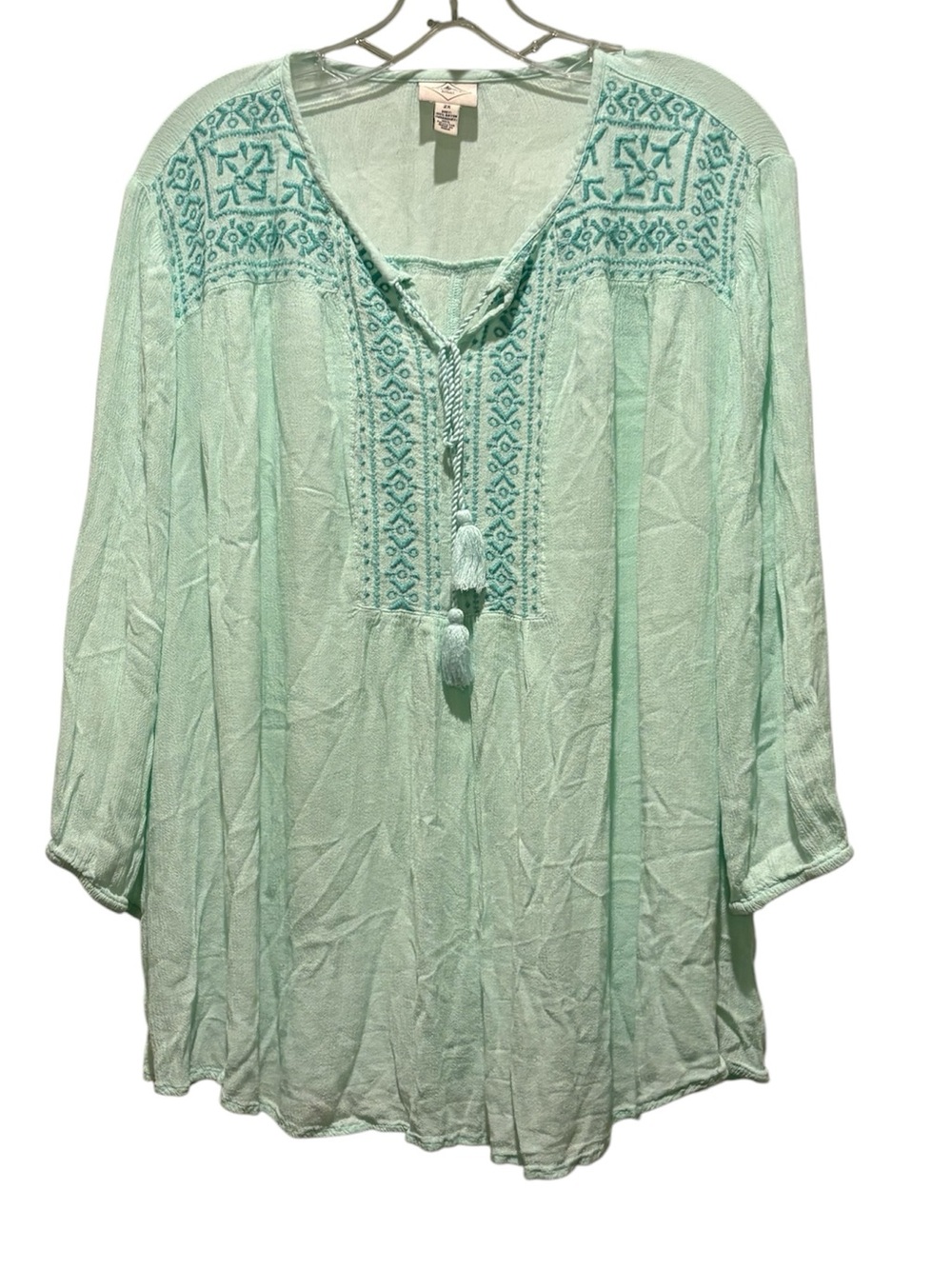 100% Rayon Mint Green Embroidered Tunic